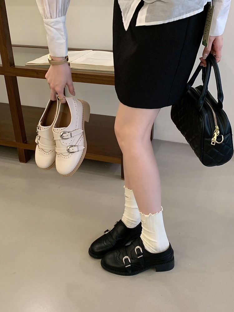 X-33632# 英伦风复古小皮鞋女新款春季雕花乐福鞋百搭通气单鞋子 女鞋批发靴子货源鞋子批发