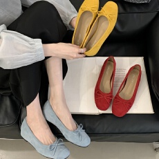 批发内增高温柔黄色芭蕾舞单鞋女鞋春<b class='q'>夏</b>法式坡跟晚晚软底奶奶鞋