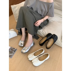 羊皮版~浅口分趾鞋女夏平底2026新款银色芭蕾单鞋猪蹄鞋大码女鞋