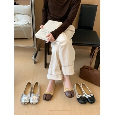 女鞋实拍韩系小众撞色分趾百搭平底单鞋仙女蝴蝶结芭蕾舞鞋