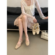 批发新款方头一字带网纱凉鞋女蝴蝶结不累脚包头拖鞋子