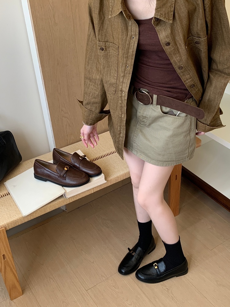 X-33640# 英伦复古风真皮时尚休闲百搭舒适小皮鞋女四季外穿乐福鞋 女鞋批发靴子货源鞋子批发
