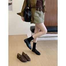 批发复古英伦风棕色小皮鞋女春秋新款<b class='q'>韩版</b>软皮通勤一脚蹬百搭乐福鞋子