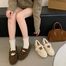 批发小个子内增高4cm加绒毛毛鞋女冬外穿仙女厚底豆豆棉鞋