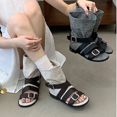 坡跟内增高罗马凉靴2026春季新款透气皮带扣复古风休闲凉靴