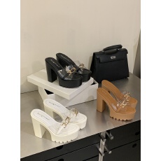 批发12CM厚底粗跟一字简约女鞋现货34-40