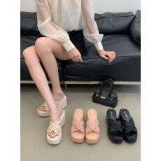 26夏季松糕休闲蕾丝交叉网拖鞋 3色 35-40码