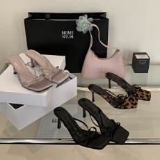 批发复古小众露趾方头细跟拖鞋女夏外穿2025年新款豹纹紫色高跟凉拖鞋