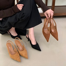 法式复古细跟包头凉鞋女尖头高跟鞋绝美一字带名媛风单鞋2026新款