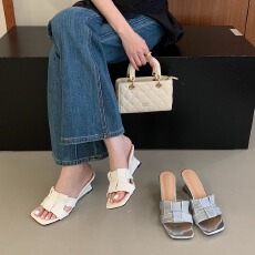 法式编织高跟半拖不累脚坡跟绝美配裙子鱼嘴凉鞋拖女夏季外穿精致