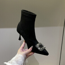 批发2025秋冬新款尖头<b class='q'>袜</b>靴细跟高跟瘦瘦靴女靴货号