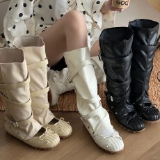 批发2026新款复古皮带扣镂空长筒靴平底炸街凉靴女靴货号