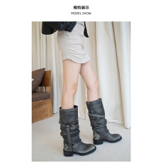 批发热巴同款粗跟法式复古西部牛仔长靴女靴子2026秋季新款高筒骑士靴