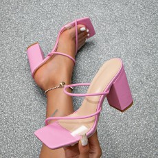 批发2026夏季新款粗跟方头露趾细带气质高跟鞋外穿跨境女鞋