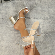 批发2026夏季新款露趾粗跟气质女士高跟凉鞋百搭时尚跨境女鞋