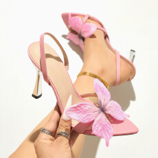 批发2026新款尖头立体蝴蝶细高跟凉鞋女鞋外贸高跟鞋货号