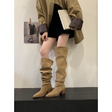 批发大筒围靴子女新款宽筒粗腿长筒靴<b class='q'>欧美</b>平底堆堆靴直筒靴绒面高筒靴