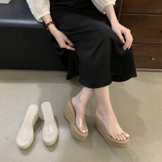 2026编织拖鞋女夏季外穿时装高级感穿搭透明一字带拖鞋