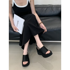 2026黑色防水台坡跟凉鞋女欧美一字凉拖鞋百搭不累脚高跟鞋