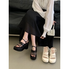 批发露趾厚底松糕仙女凉鞋女2026新款夏季超高跟坡跟防水台百搭罗马鞋