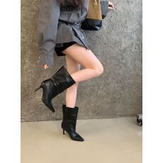 批发2026欧美秀场性感女式细跟尖头小众恨天高宽松纯色大腿靴一脚蹬靴