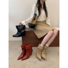 气质平底隐形内增堆堆靴女2026秋冬法式时尚绝美性感短靴