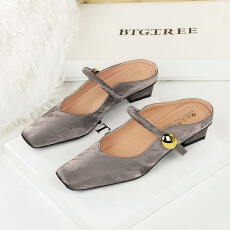 批发<b class='q'>欧美</b>浅口半拖鞋女外穿粗跟低跟方头玛丽珍鞋气质一字带女鞋