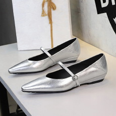 批发简约晚晚风玛丽珍鞋女坡跟百搭浅口一字带低跟小尖头<b class='q'>气质</b>单鞋