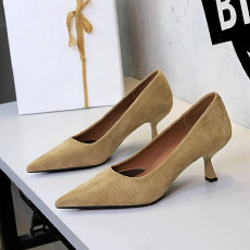 批发经典欧美风宴会尖头高跟鞋女浅口百搭绒面不累脚细跟<b class='q'>气质</b>单