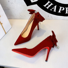 批发<b class='q'>欧美</b>风时尚超高跟女鞋后大蝴蝶结水钻链条尖头细跟单鞋女