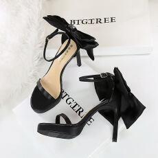 欧美风高级感帕纳纹露趾超高跟防水台蝴蝶结性感凉鞋女