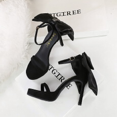 欧美风性感一字带露趾超高跟防水台大蝴蝶结细跟凉鞋女