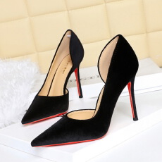 批发欧美风宴会鞋<b class='q'>性感</b>细跟丝绒侧跟高跟鞋浅口显瘦尖头高跟单鞋女