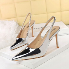 批发<b class='q'>欧美</b>风宴会后空高跟鞋女浅口性感细高跟后绊带尖头气质单鞋