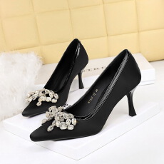 批发<b class='q'>欧美</b>风性感时尚宴会水钻蝴蝶结小方头浅口细跟高跟鞋女鞋