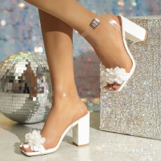 批发2025新款夏季方头凉鞋时尚女鞋粗跟<b class='q'>简约</b>高跟鞋货号