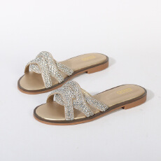 外贸跨境新款夏季时尚百搭平底水钻一字女凉鞋货号量大优惠