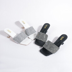 外贸跨境夏季新款满钻细跟女凉拖鞋货号，量大优惠