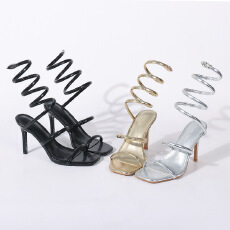 外贸跨境新款蛇形水晶鞋法式细跟高跟女凉鞋货号量大优惠