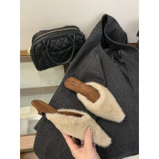 紫色毛毛小猫跟拖鞋女2025秋冬高级感气质尖头包头单鞋