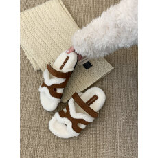 批发2025秋冬懒人H拖魔术贴二舅厚底毛毛拖鞋女外穿保暖毛拖女