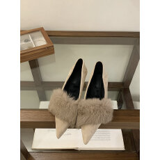 批发法式毛毛低跟鞋女尖头<b class='q'>性感</b>浅口名媛风裙子兔毛加绒保暖单鞋