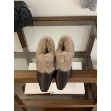 批发兔毛版~方头粗跟毛毛鞋一脚蹬复古加绒玛丽珍单鞋通勤保暖小皮鞋