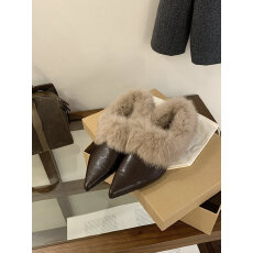 批发法式尖头加绒毛毛鞋女保暖一脚蹬玛丽珍鞋小皮鞋复古单鞋