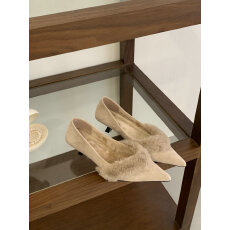 批发2025秋冬新款黑色高跟鞋尖头性感御姐细跟毛毛鞋浅口单鞋不累脚