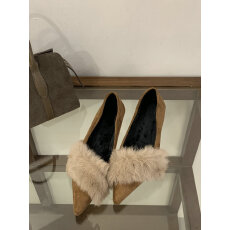 2025秋冬新款绒面毛毛鞋黑色尖头细跟高跟鞋性感气质兔毛单鞋女