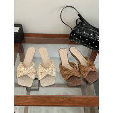 2026新款方头草编凉拖女 法式扭结外穿拖鞋气质一字拖通勤百搭款