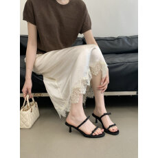 批发2026新款<b class='q'>夏</b>季细跟一字带凉鞋法式仙女风蝴蝶结黑色高跟凉拖鞋女