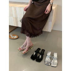 新款闪钻方头凉拖女方头低跟鞋夏季外穿绝美水钻凉鞋