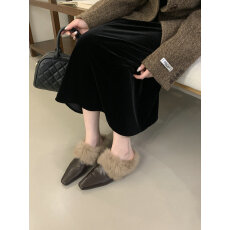 批发<b class='q'>复古</b>尖头毛毛半拖鞋女秋冬外穿加绒穆勒鞋氛围感懒人包头拖